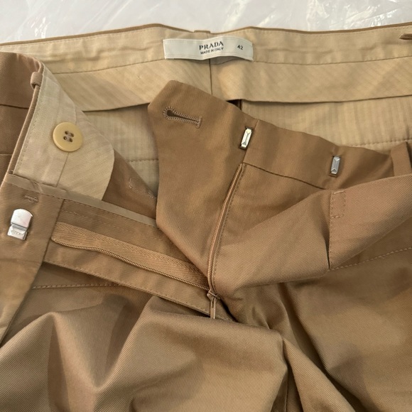 Prada Khaki Brown Cotton Wide Leg Pants - Picture 4 of 5